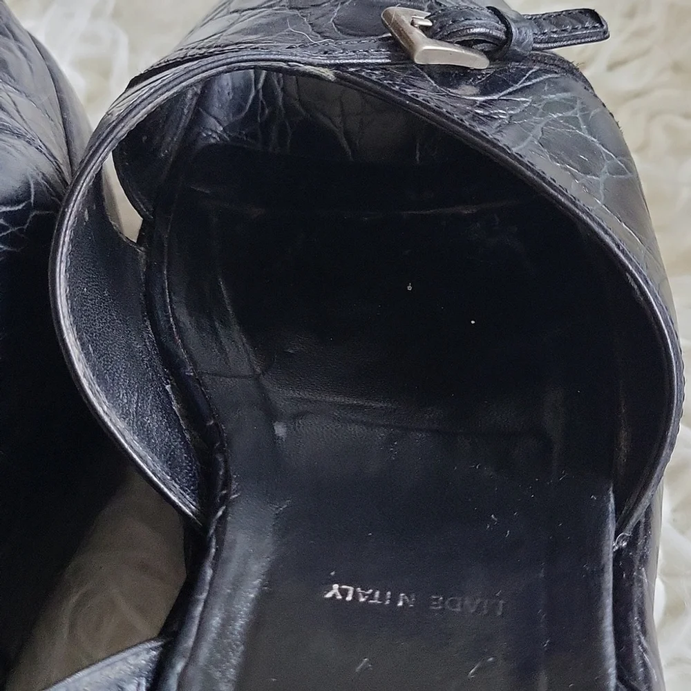 PRADA Black Croc-Embossed Ankle Strap Platform
